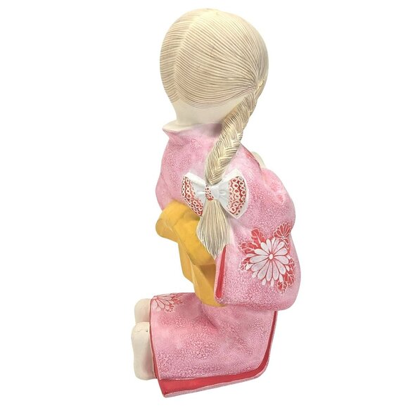 Ceramic Japanese Girl Figurine In Pink Kimono Floral Design Kneeling Pose JE369 - Picture 8 of 16